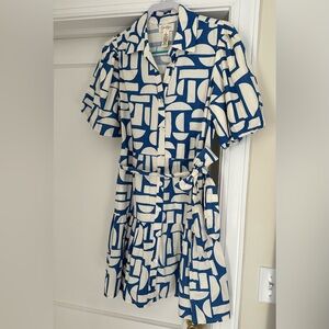 Geometric Print Blue and White Dress